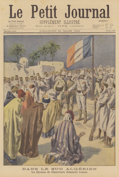 Un jefe rebelde rindiéndose a los franceses en el sur de Argelia de French School